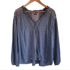 Miss Me Boho Long Sleeve Women's Top Gray Women's Medium